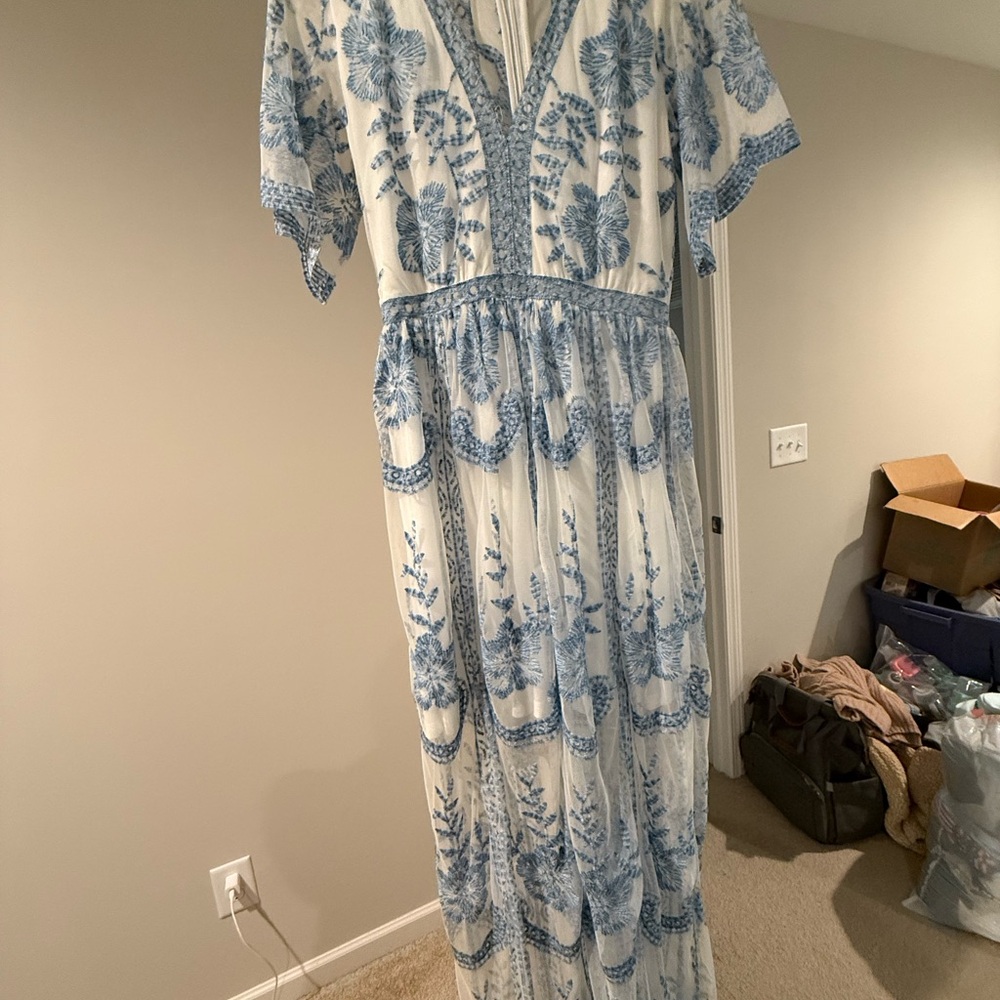 Altar'd State Blue and White Maxi Dress